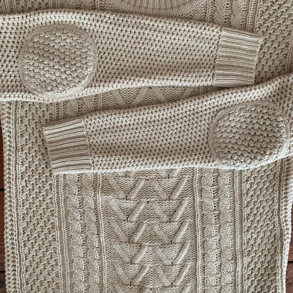 BDG Urban Outfitters Women Cable Knit Sweater XSmall Cream Fisherman Elbow Patch - Picture 11 of 14